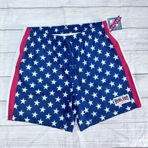 Burlebo Mesh Fully Lined Athletic Gym Basketball Patriotic Flag Shorts